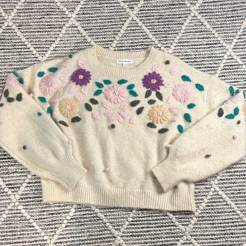 Newbury Kustom Cream Sweater with Floral Embroidery